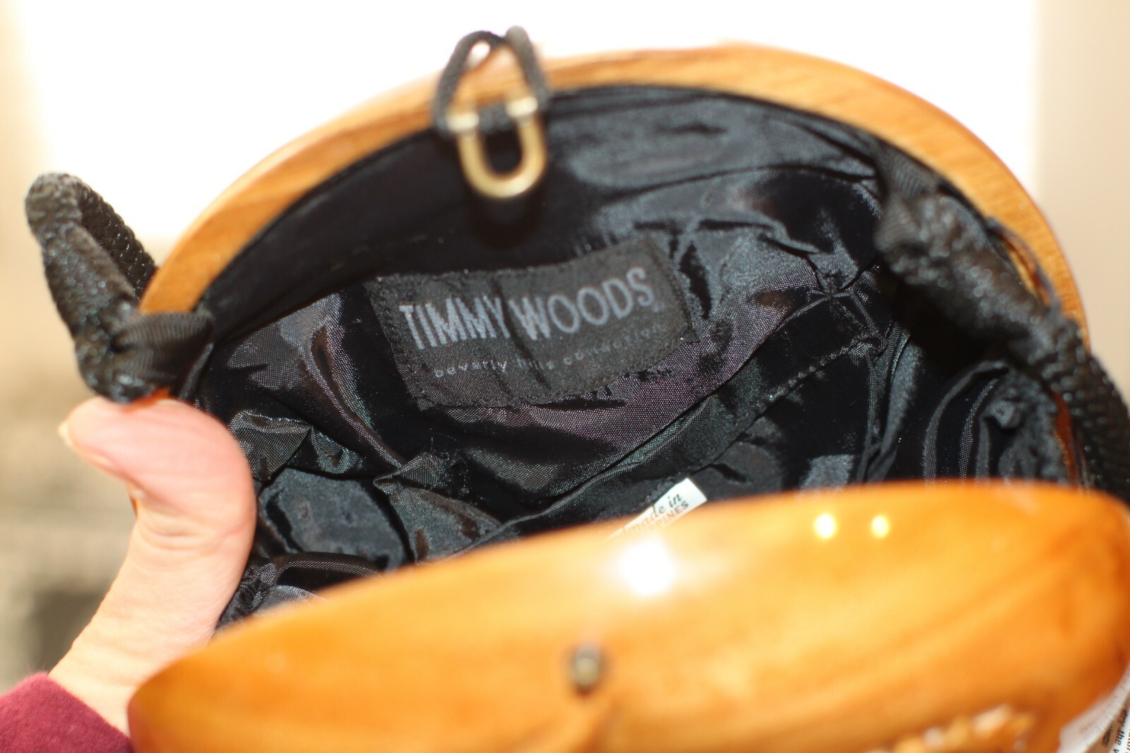 TIMMY WOODS SAILOR SUN & FUN SAILBOAT MINAUDIERE CLUTCH BAG ACACIA WOOD SHOULDER