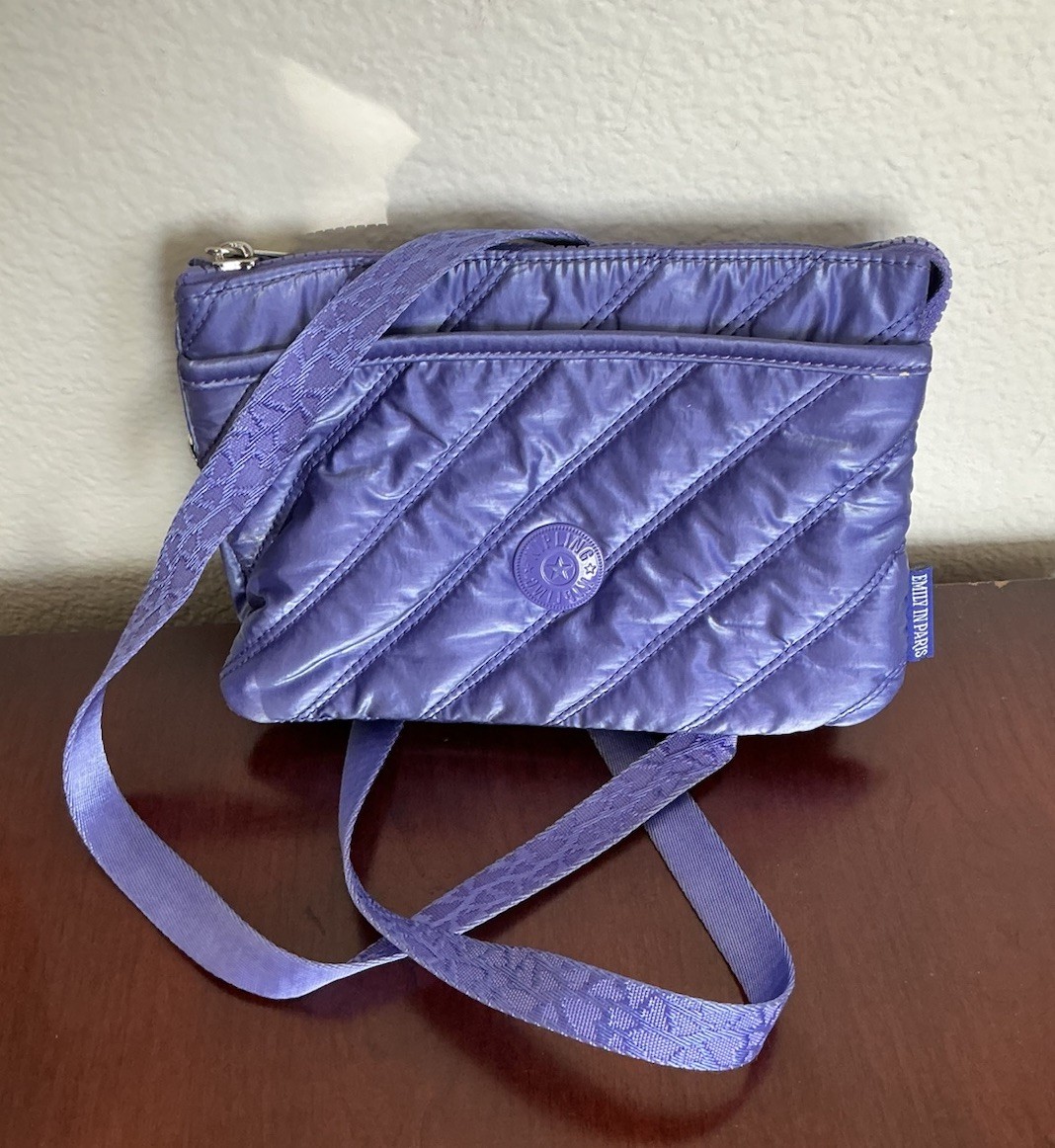 Kipling ‘Emily in Paris’ RIRI Lavender Quilted Nylon Crossbody Bag ￼