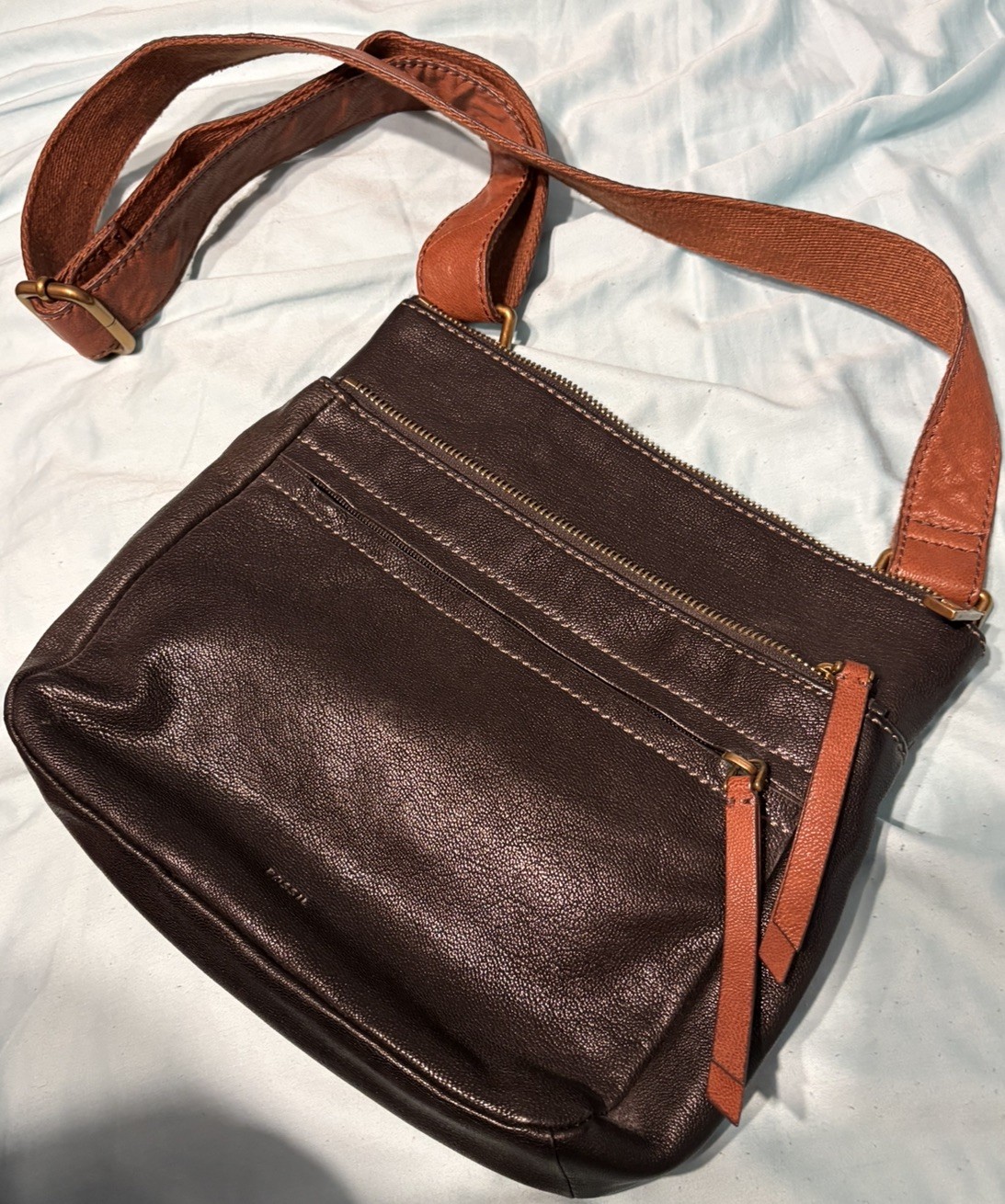 Fossil Corey Crossbody Bag Black Brown Leather Messenger Purse