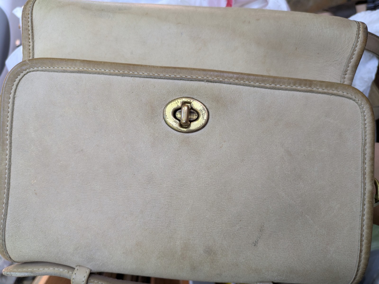Vintage COACH Bone Ivory Leather Crossbody Satchel Court Bag 9870 Rare As is