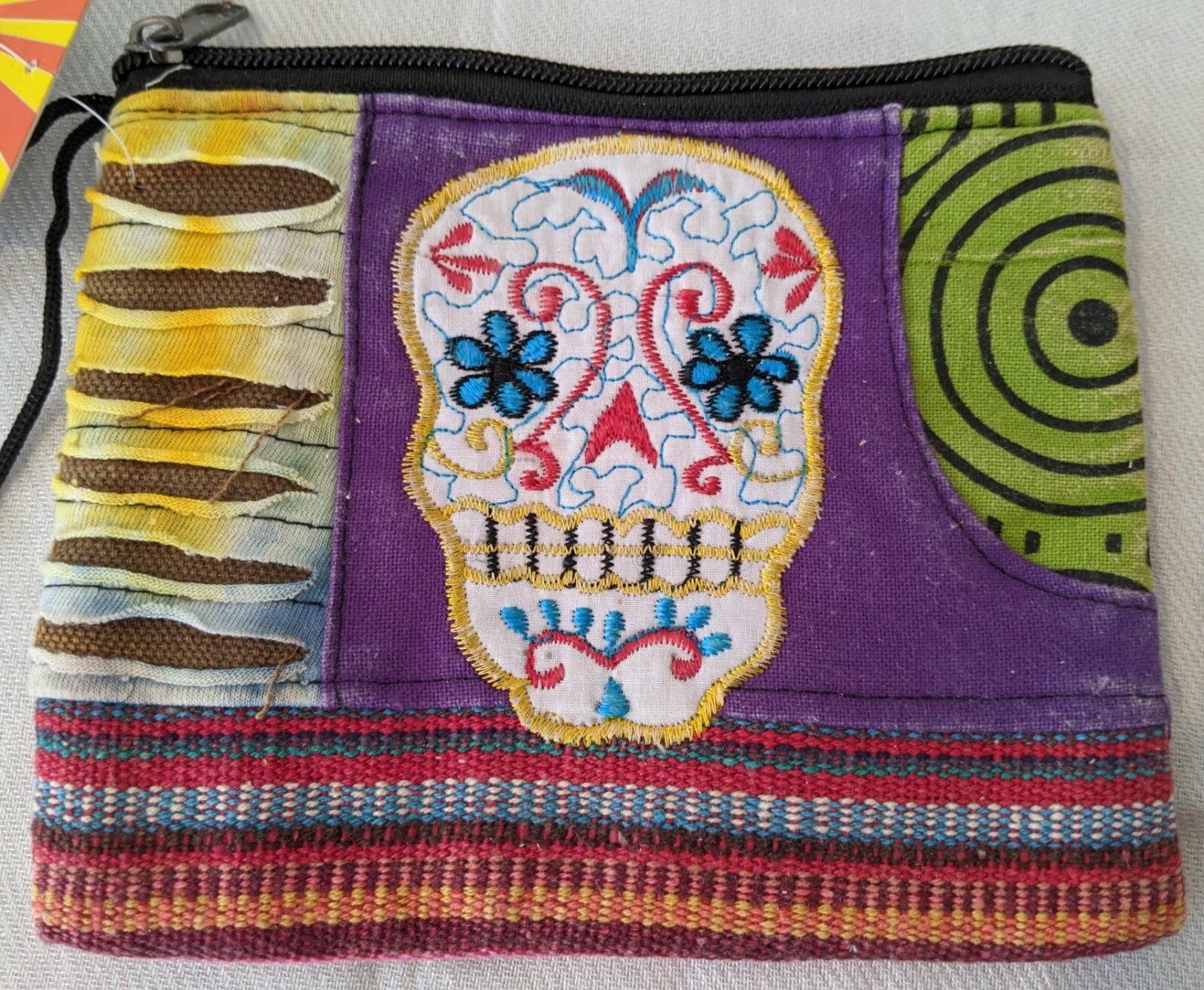 Hand Crafted Skull Cluth Bag W/Zipper Made in NepalW/ Tags Size 7inX 5 3/4 in