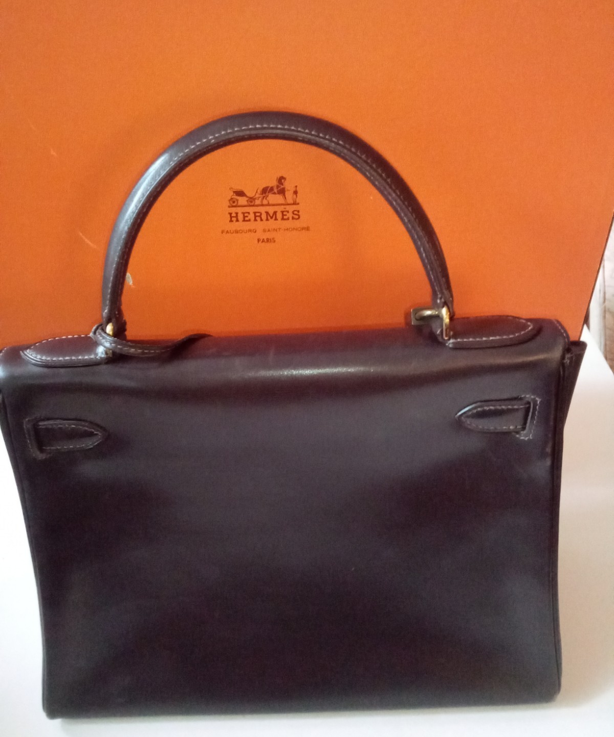 AUTHENTIC HERMES KELLY 28 VTG ’88 BROWN Calf Leather Purse Women’s Original Box,