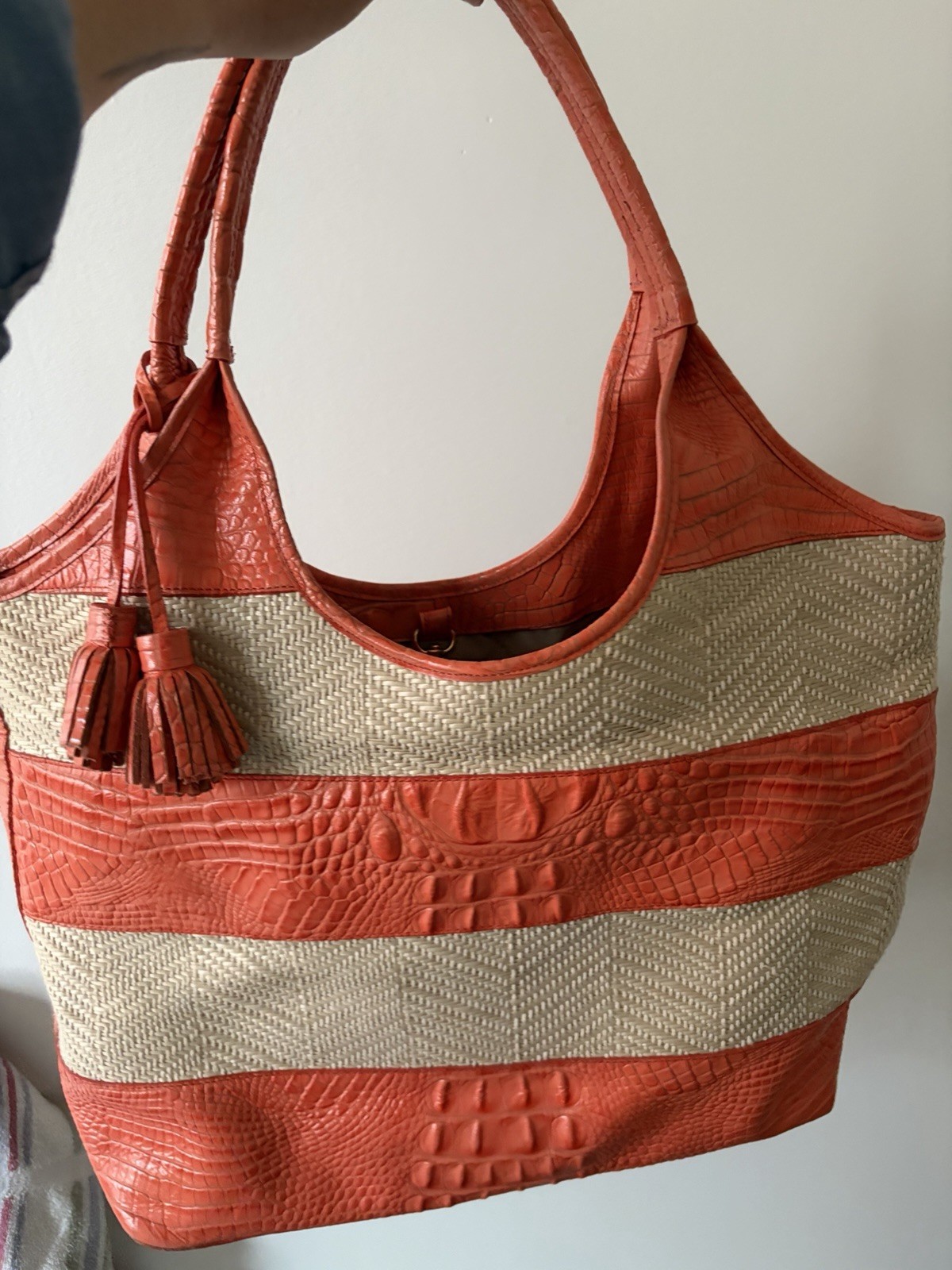 Original Brahmin Orang/Tan Large Tote Amazing Condition with Dust Bag
