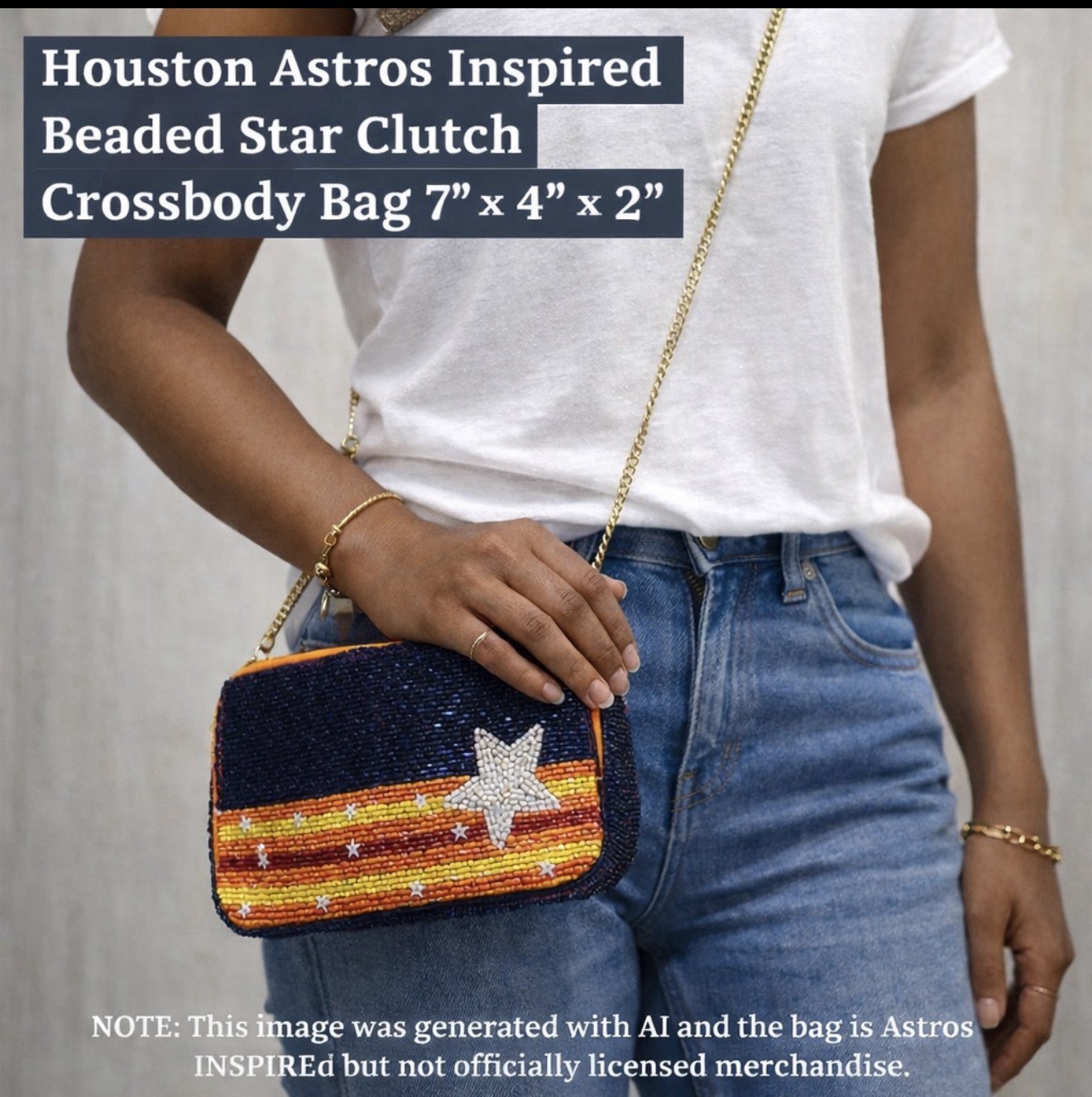 Houston Astros Inspired Beaded Crossbody Clutch Star Bag Navy Orange 7×4