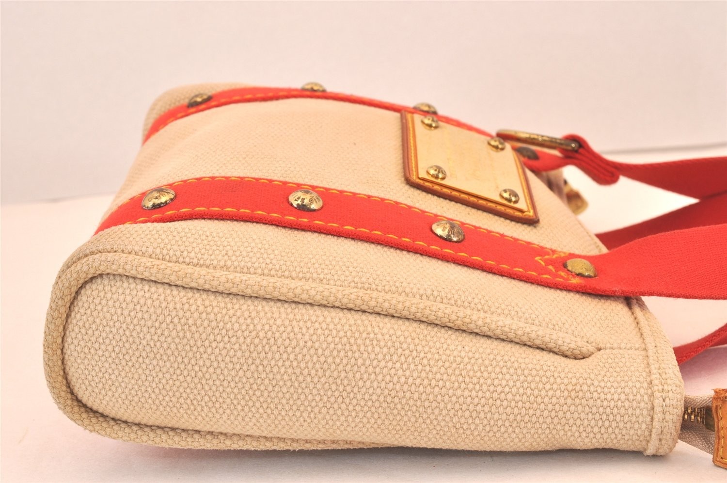 Authentic Louis Vuitton Antigua Cabas PM Hand Bag Beige Red M40038 LV 107AB