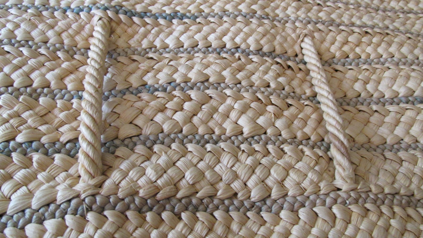 Vintage Large Straw Tote Bag Handwoven Tote 16 X 19 with 4 wood beads on strap