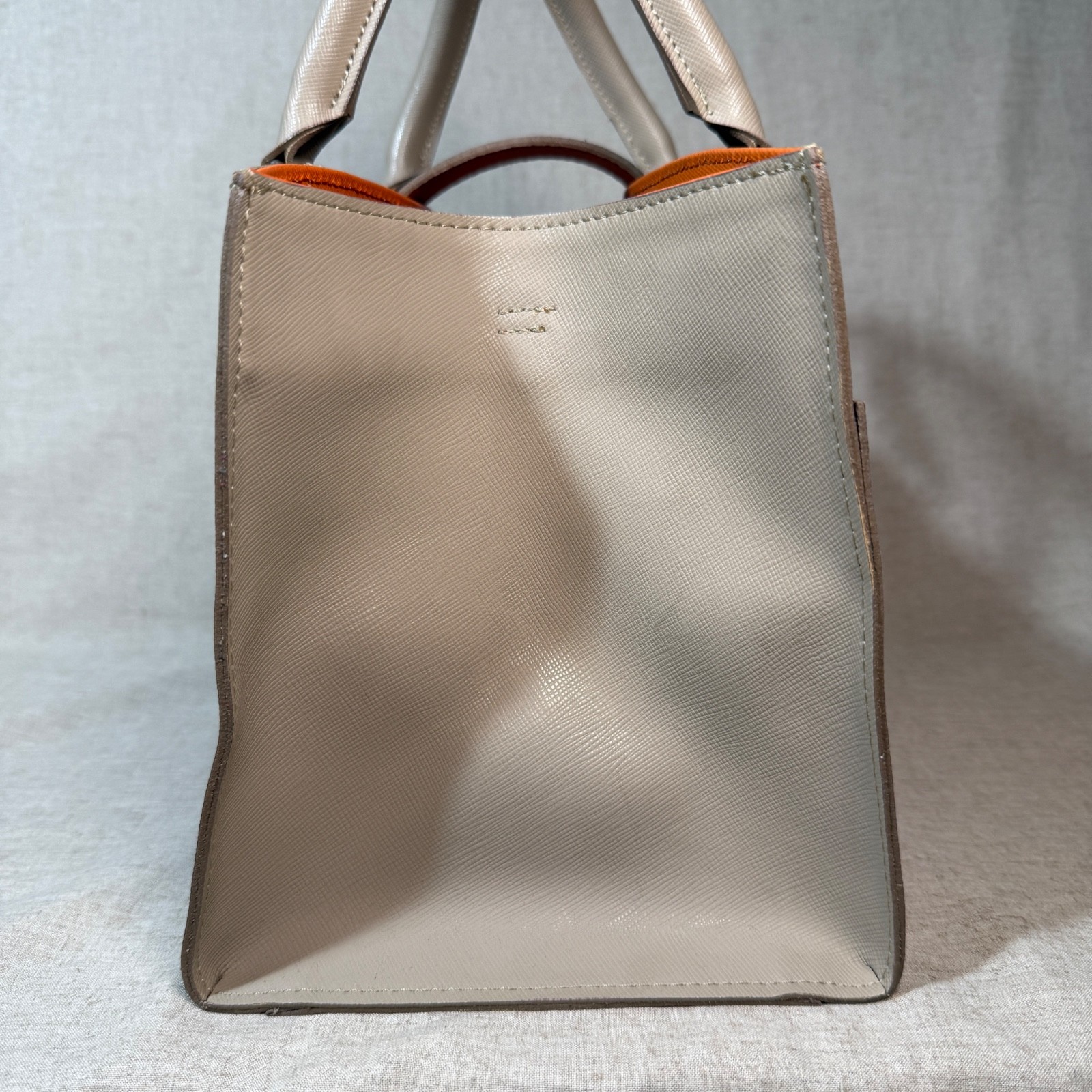New Unused A.D.M.J. Leather Handbag Greige Swarovski Cow Leather Made in Japan