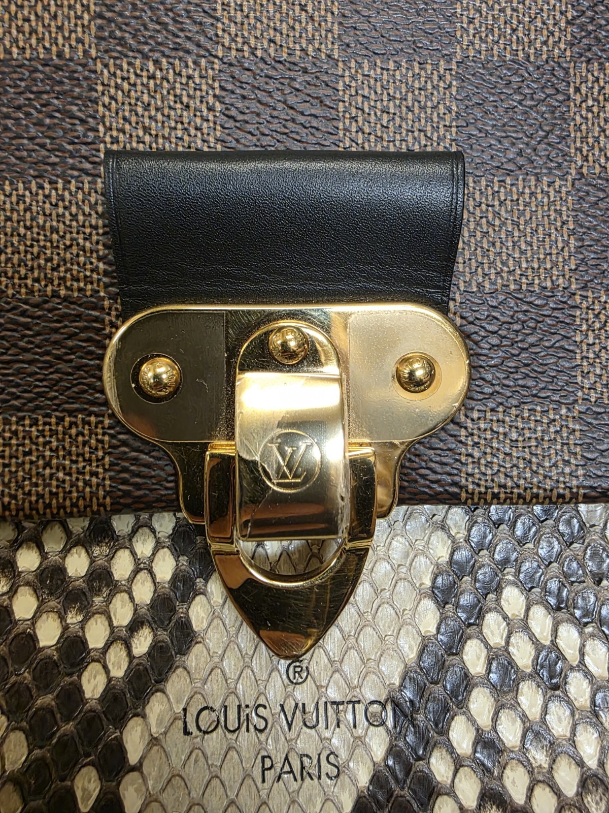 RARE Louis Vuitton Vavin PM Damier Ebene Exotic Python Noir