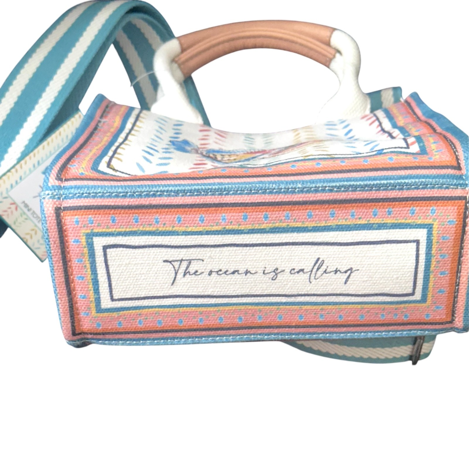 Brighton Trigger Fish Mini Tote- canvas -crossbody strap-blue orange white-snap