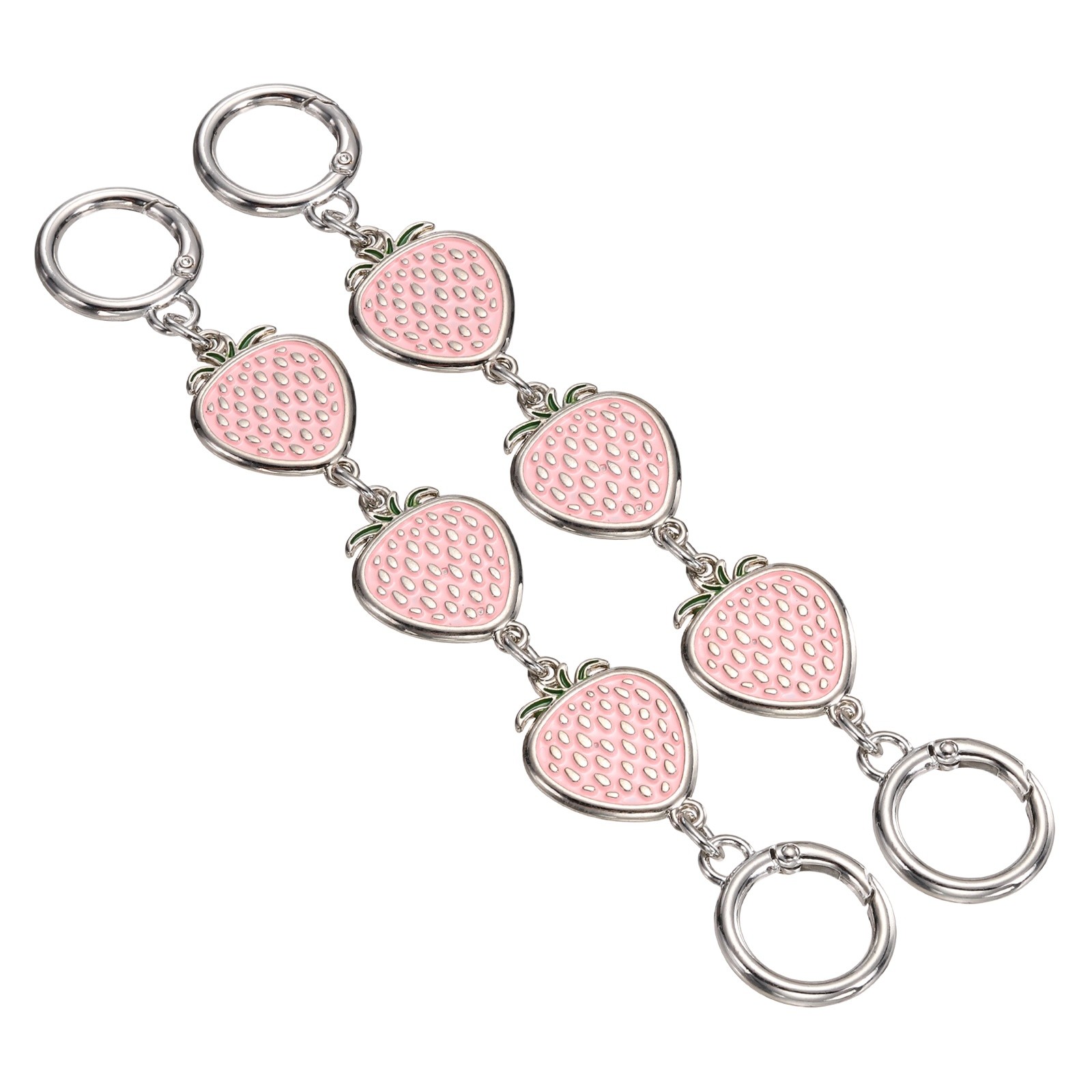 2PCS 6.7″ Purse Extender Chain Metal Pink Strawberry Decorative Chain Silver