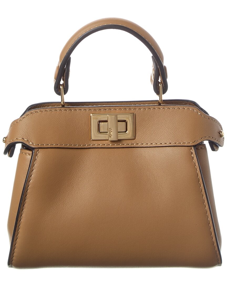 Fendi Nano Peekaboo Leather Clutch Women’s Brown
