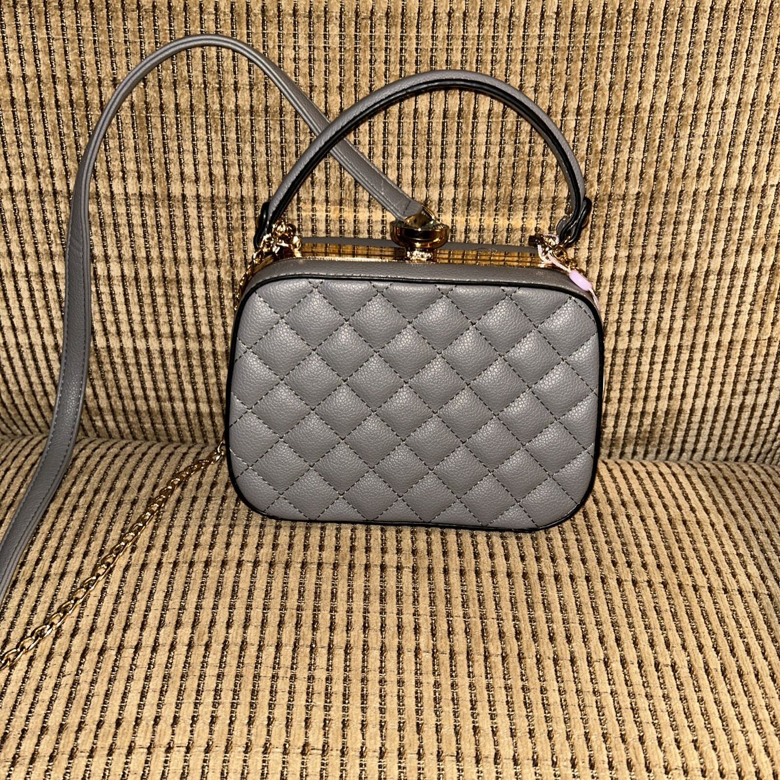 E Handbags Vegan Gray Quilted Crossbody Purse