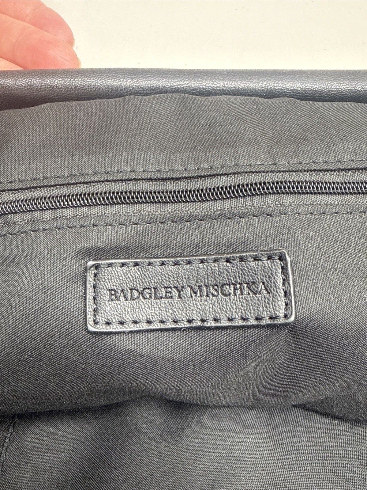 Badgley Mischka Black Faux Leather Clutch Purse Hinge Close no Strap