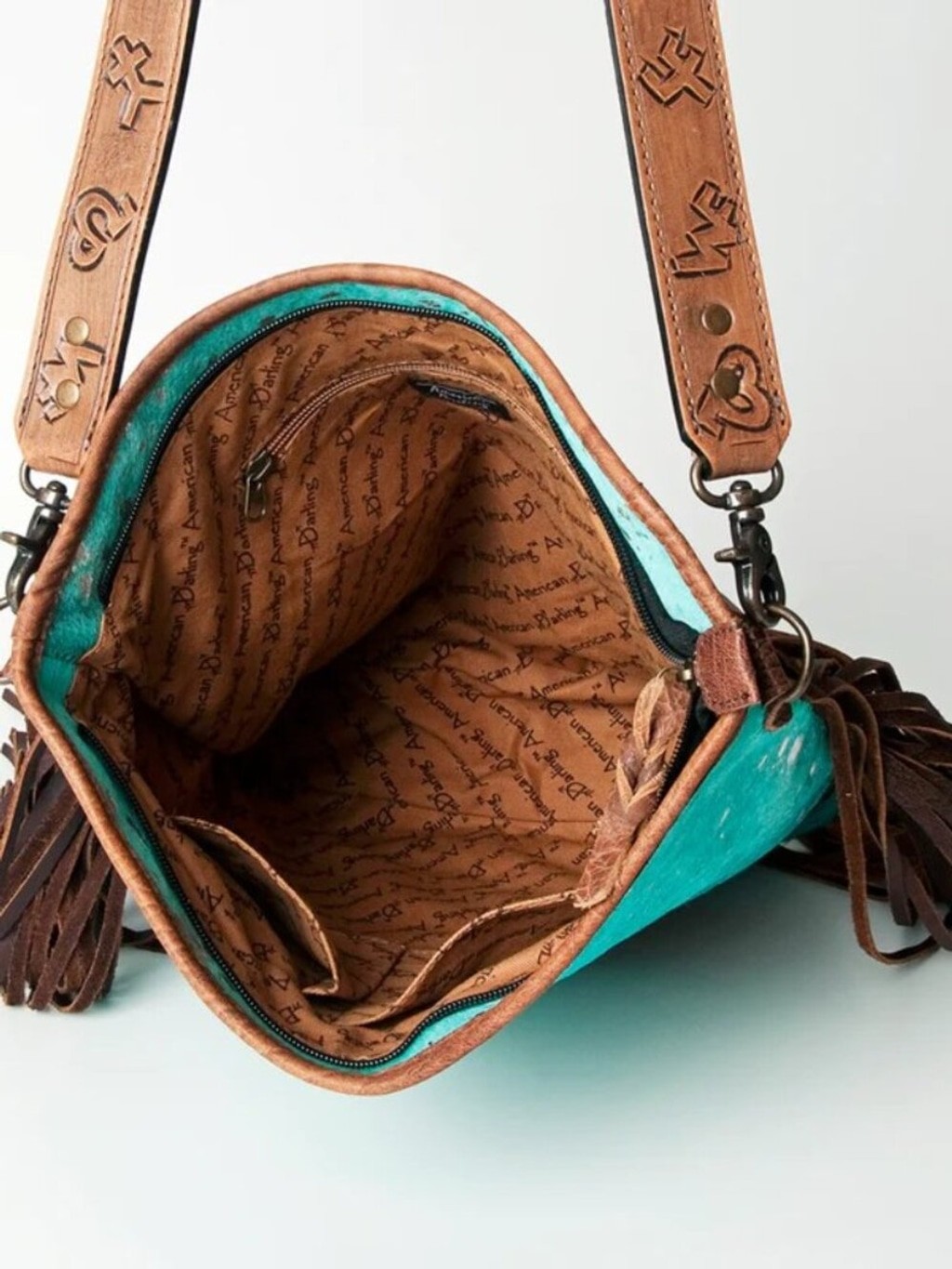American Darling Turquoise Speckled Fringe Crossbody Bag