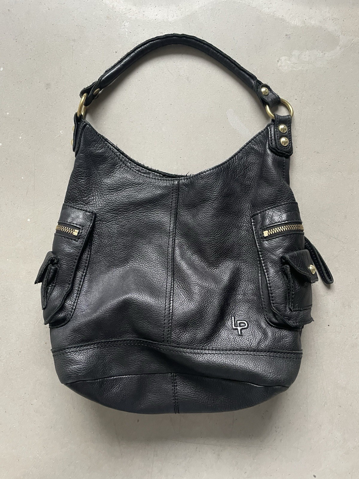 Linea Pelle Beautiful Black Pebbled Leather Large Hobo Slouchy Shoulder Bag