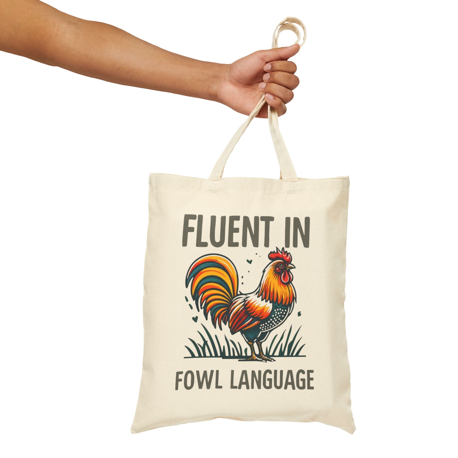 Funny ‘Fluent in Fowl Language’ Tote Bag for Chicken Lovers Farmhouse Tote,