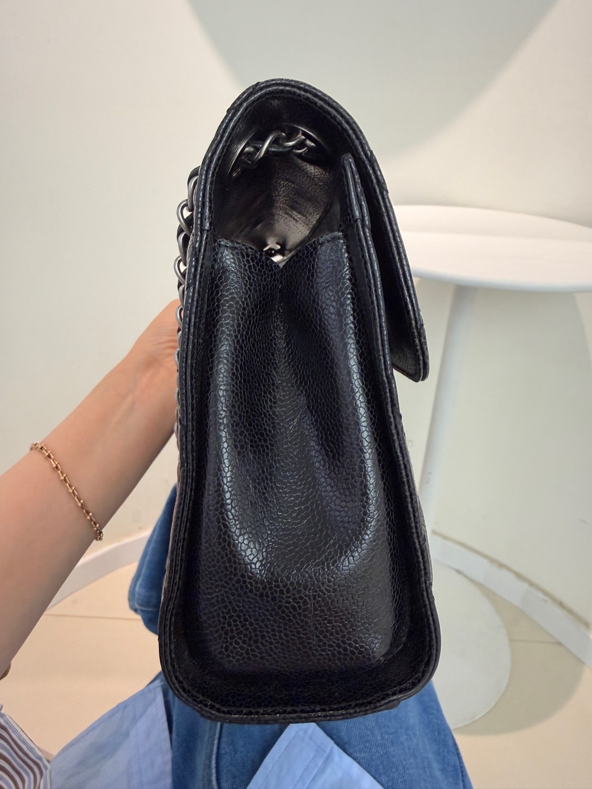 Chanel Classic Flap Chain Bag Black Caviar Leather Silver Hardware [Duties Paid]