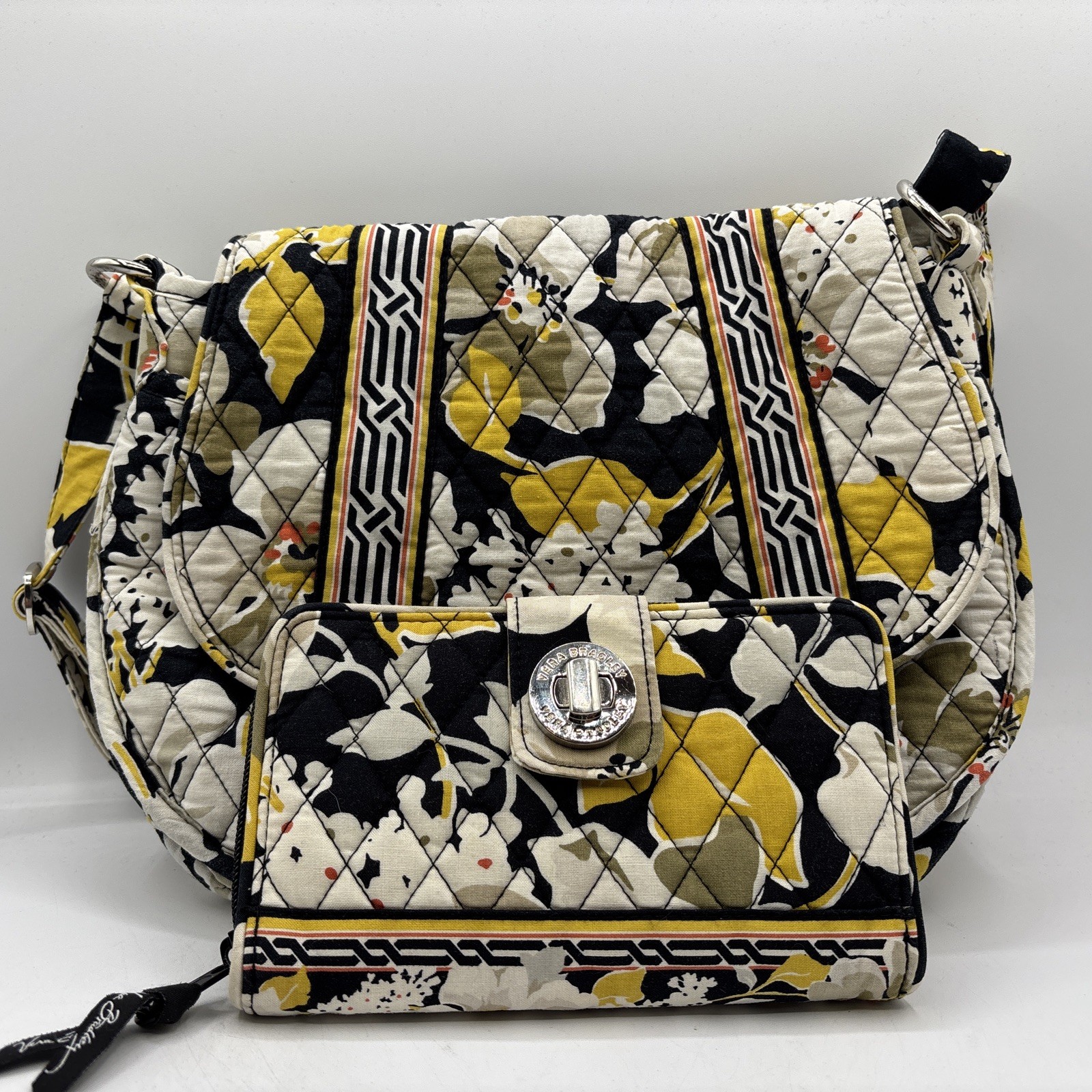 Vera Bradley Dogwood Saddle Up Black/Yellow Retired Crossbody Bag w/Wallet