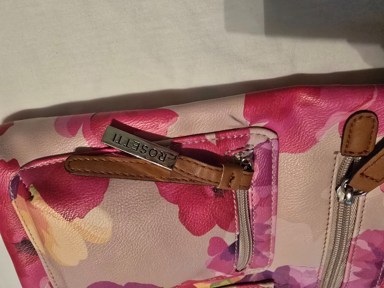 Rosetti new Floral Crossbody Bag NWOT pink purple multipocket faux leather purse