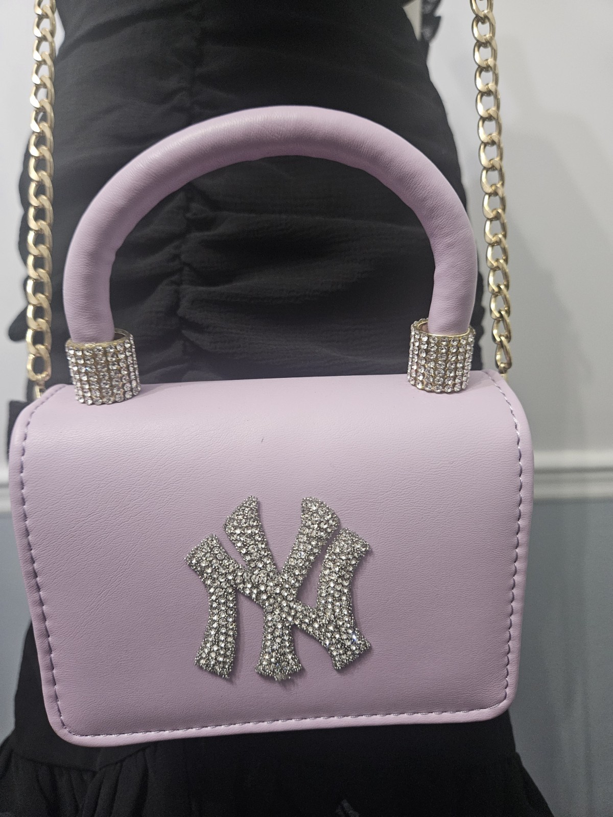 NY Rhinestone Mini Bag Top Handle Crossbody Purse Bling Y2K Streetwear Set of 2