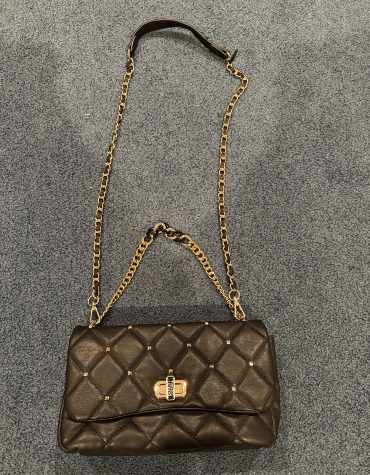 Badgley Mischka Black Quilted Crossbody Bag Gold Chain Strap Turn Lock