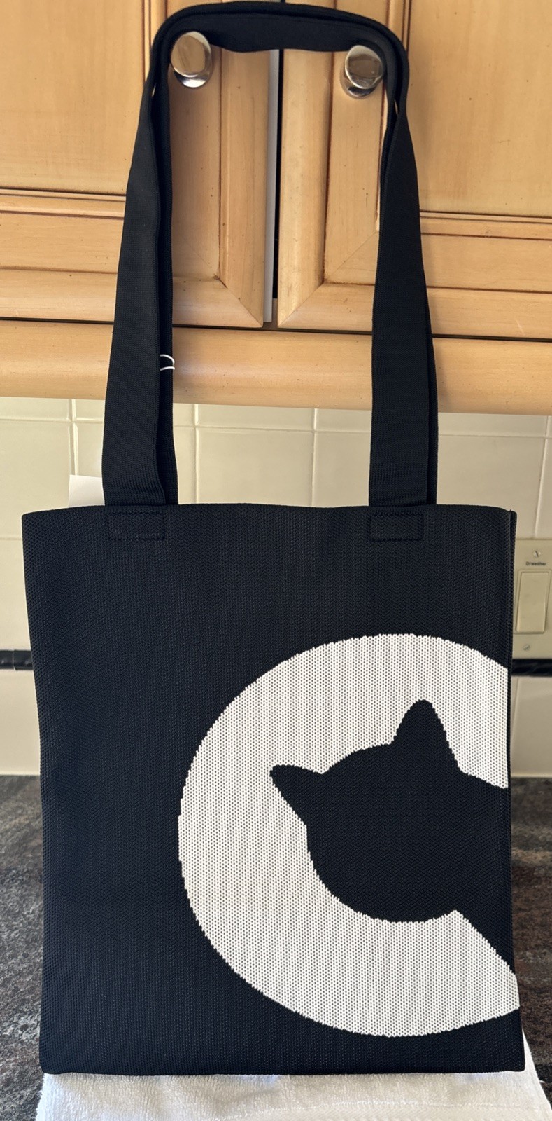Here Kitty Kitty Cat Black White Fabric Tote Bag Cat Lady New NWT Meow Feline