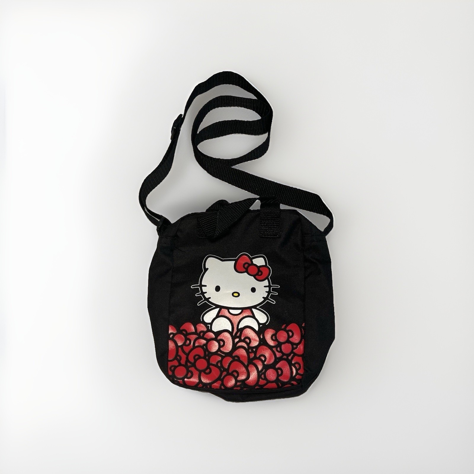 Hello Kitty Black Crossbody Bag Zip Closure Adjustable Strap Graphic Print