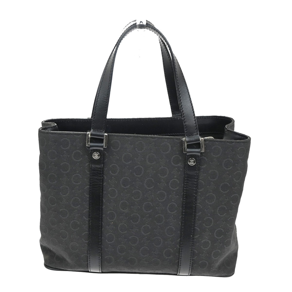 CELINE C Macadam Hand Bag Canvas Leather Black SHW Italy 02TA480
