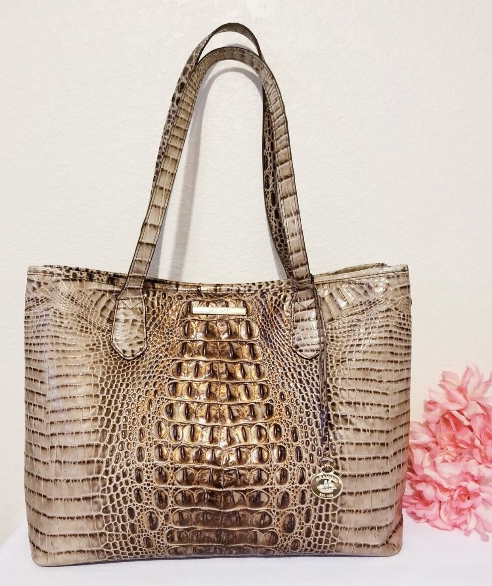 BRAHMIN MEDIUM JULIAN BROWN BEIGE OMBRE MELBOURNE LEATHER SHOULDER BAG HANDBAG