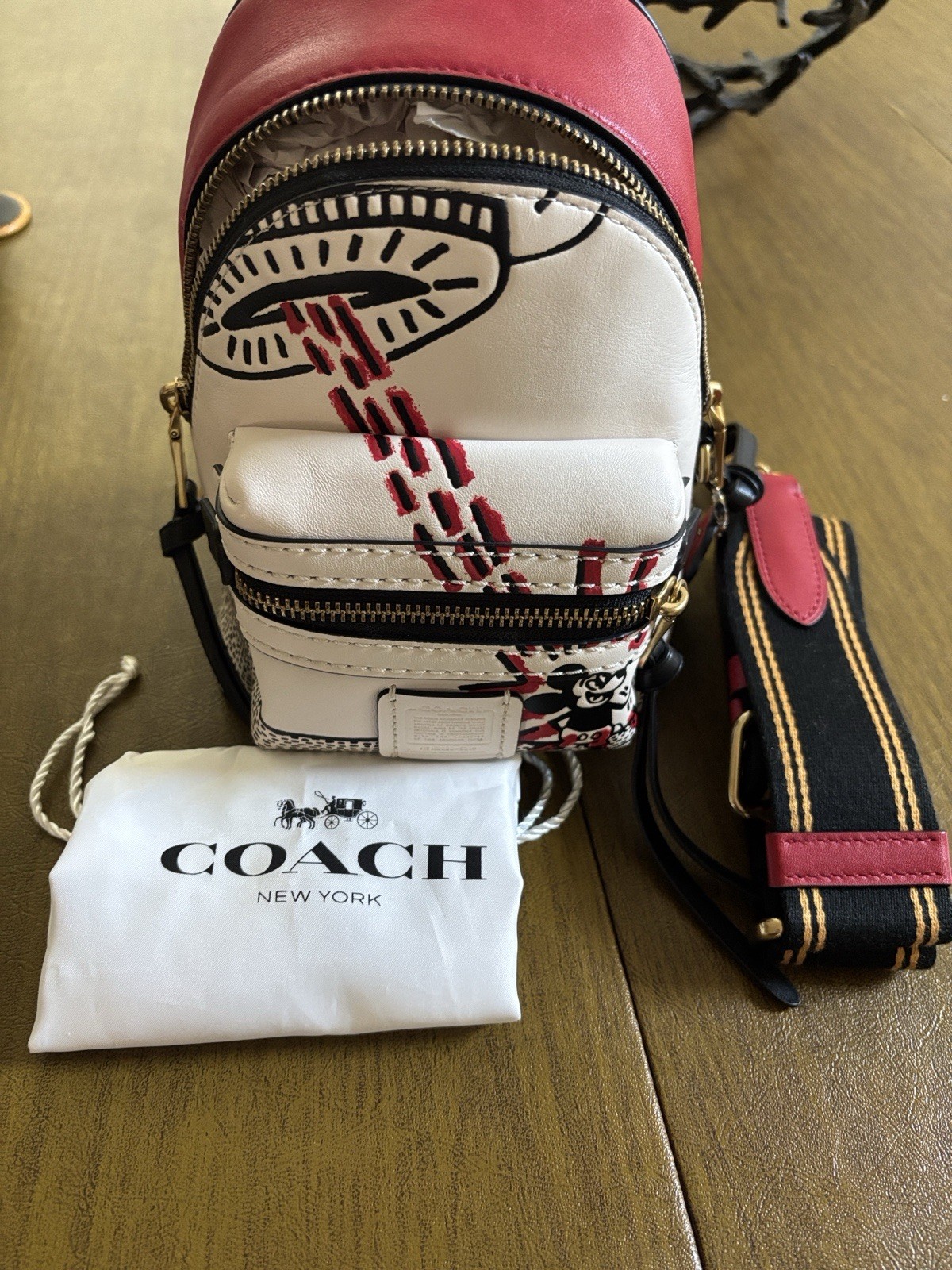 NWT COACH X DISNEY KEITH HARING UFO MICKEY ACADEMY BLACK/RED BACKPACK 15 96470