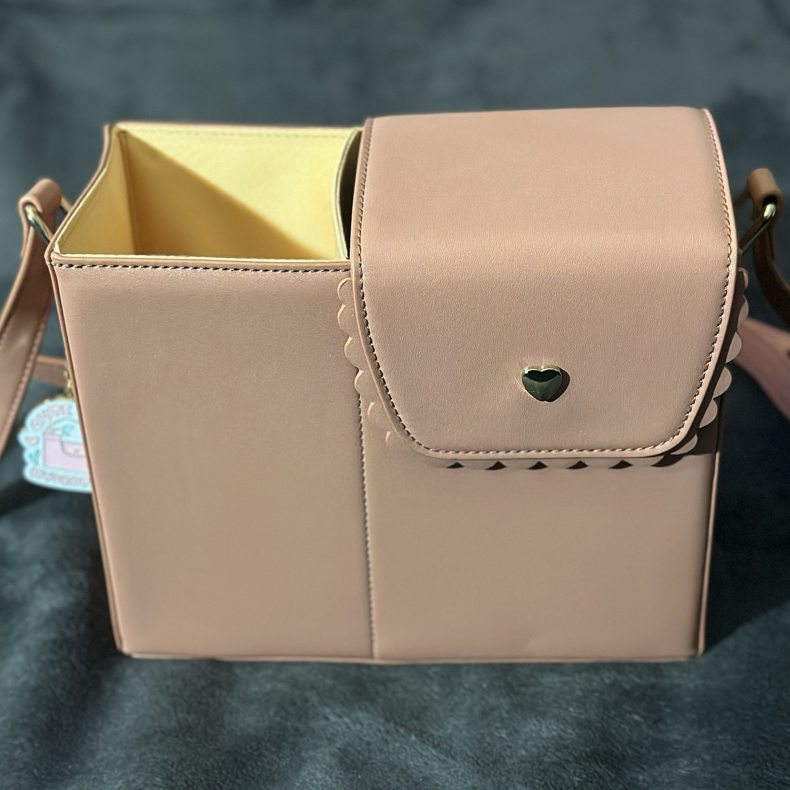 kate gabrielle Pink Shoulder Bag Heart Accent Scalloped Edge with Bag Charm