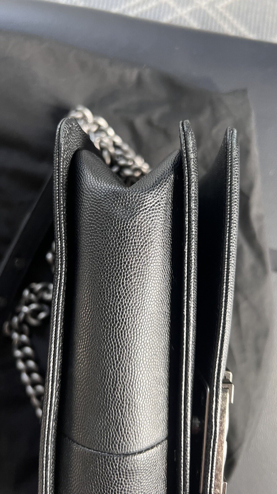 Chanel Large Boy Bag Calf Skin Ruthenium Metal a finish