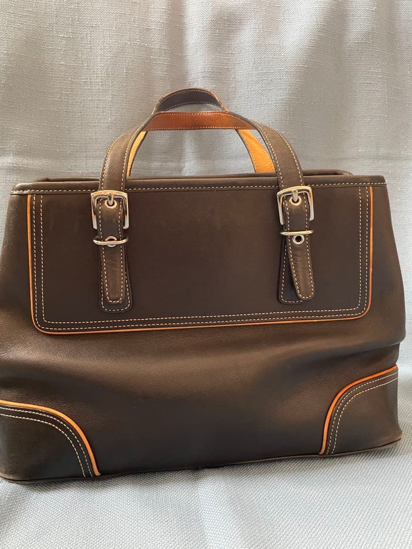 Old Coach 9605 Black x Brown Trapezoid Leather Handbag
