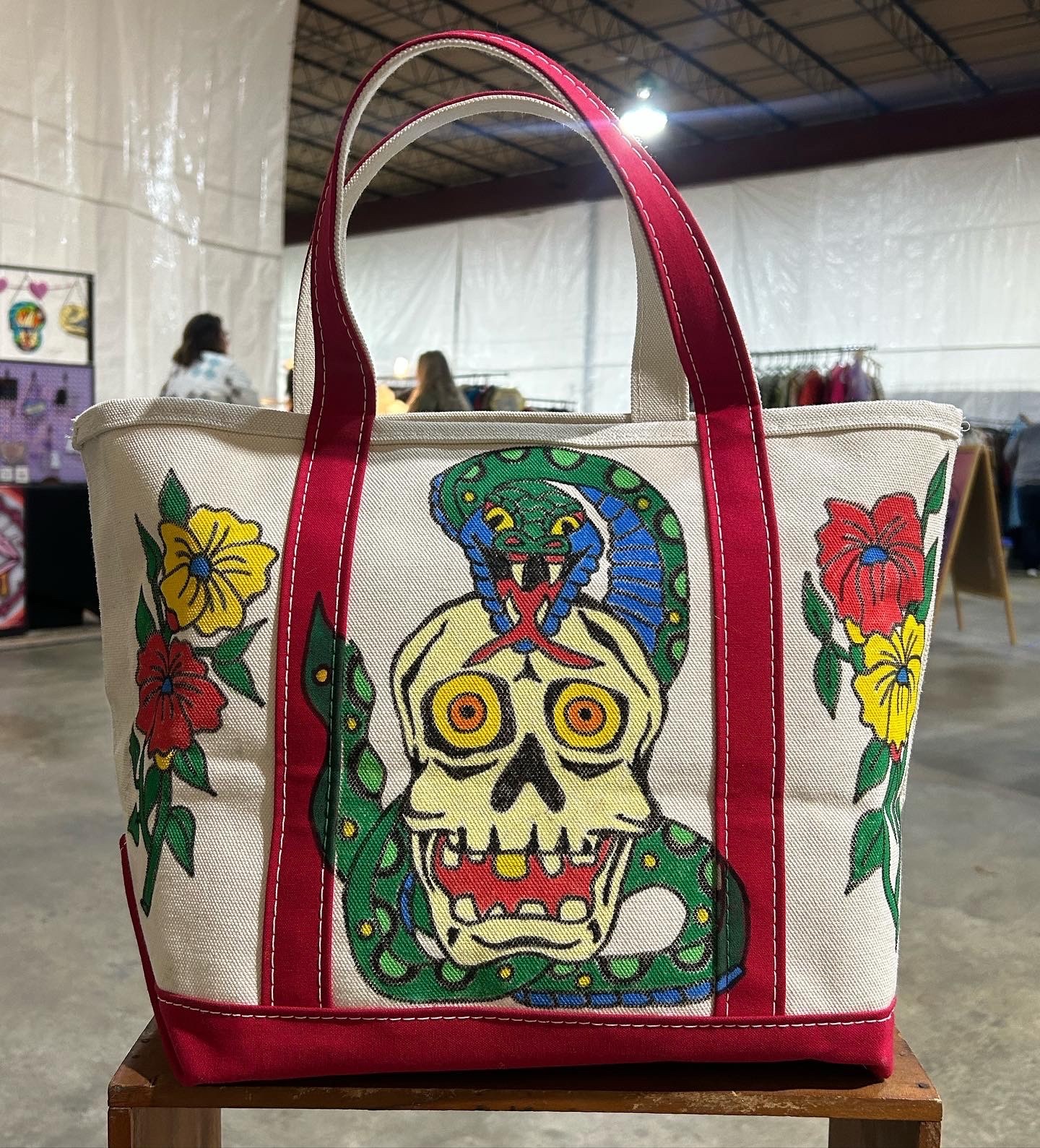 LL Bean Boat & Tote Hand Painted Design Canvas Bag