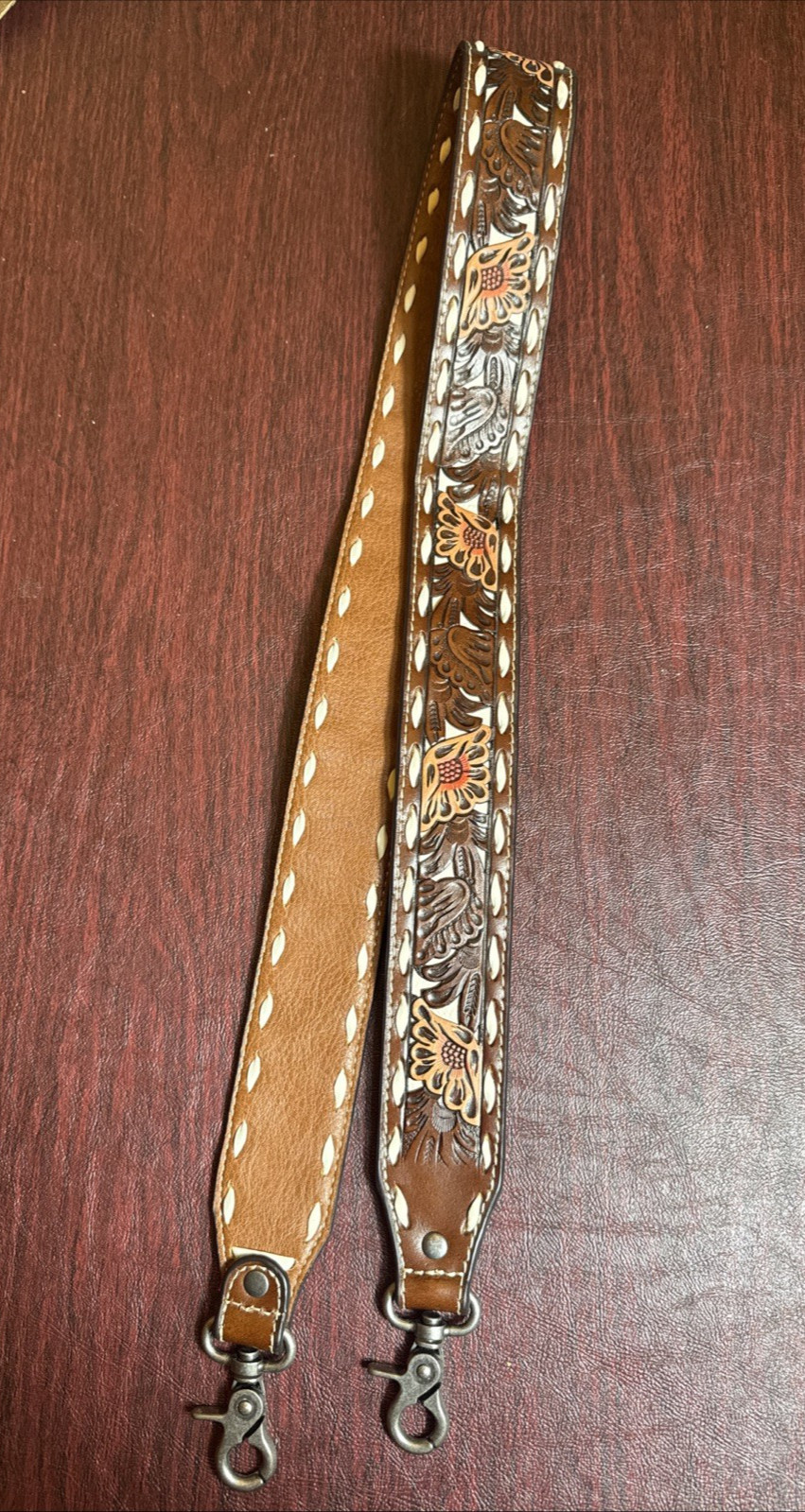Western Purse Strap, Hand Tooled, Well Made, Metal Locking Latch, 44″ Nice!