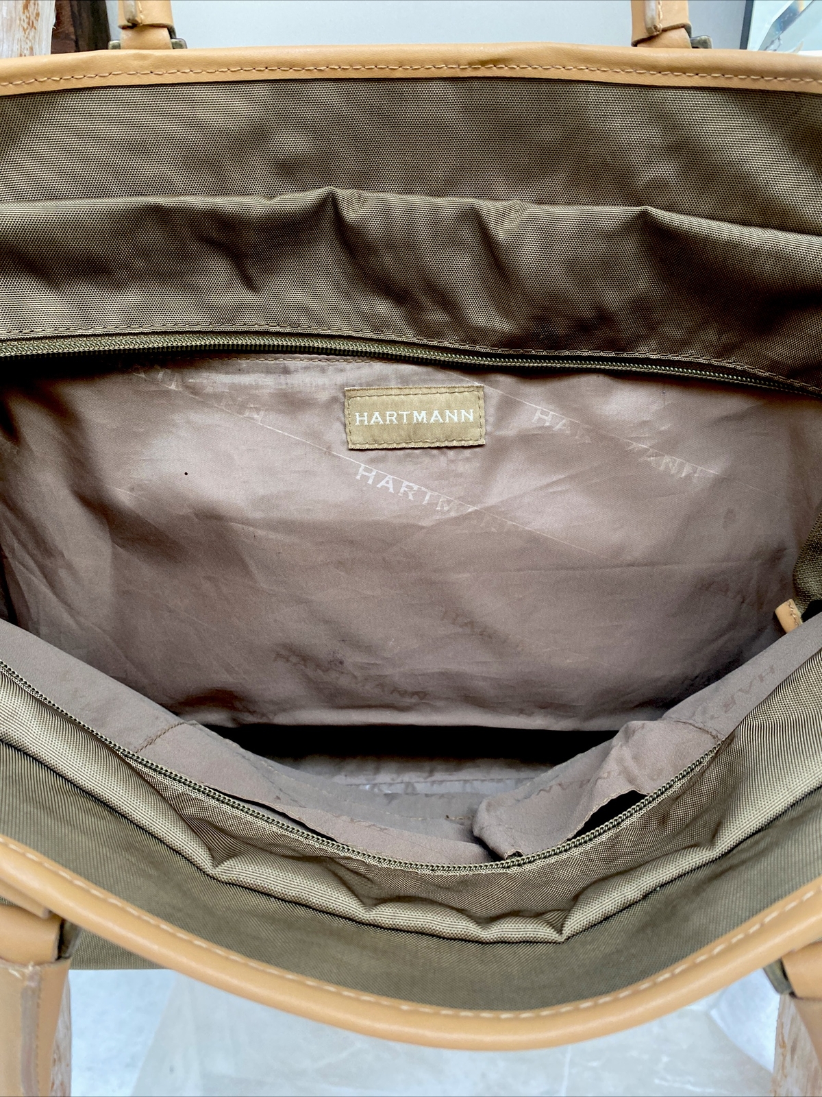 Hartmann Tan Nylon Tote Shoulder Bag Leather Trim Handles -Great size AS IS