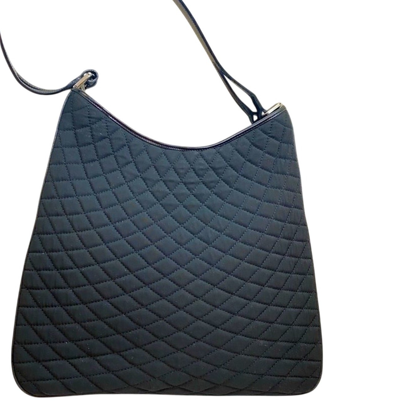 Vintage Y2K Bally black quilted fabric & leather shoulder bag minimalist