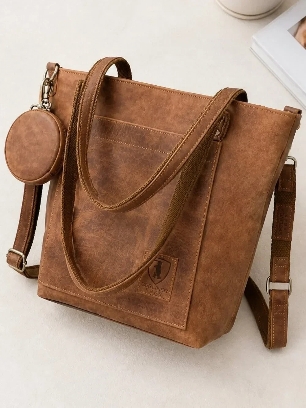 Berliner Bags Verona Leather Tote – Walnut Brown Shoulder, Crossbody Bag NWT