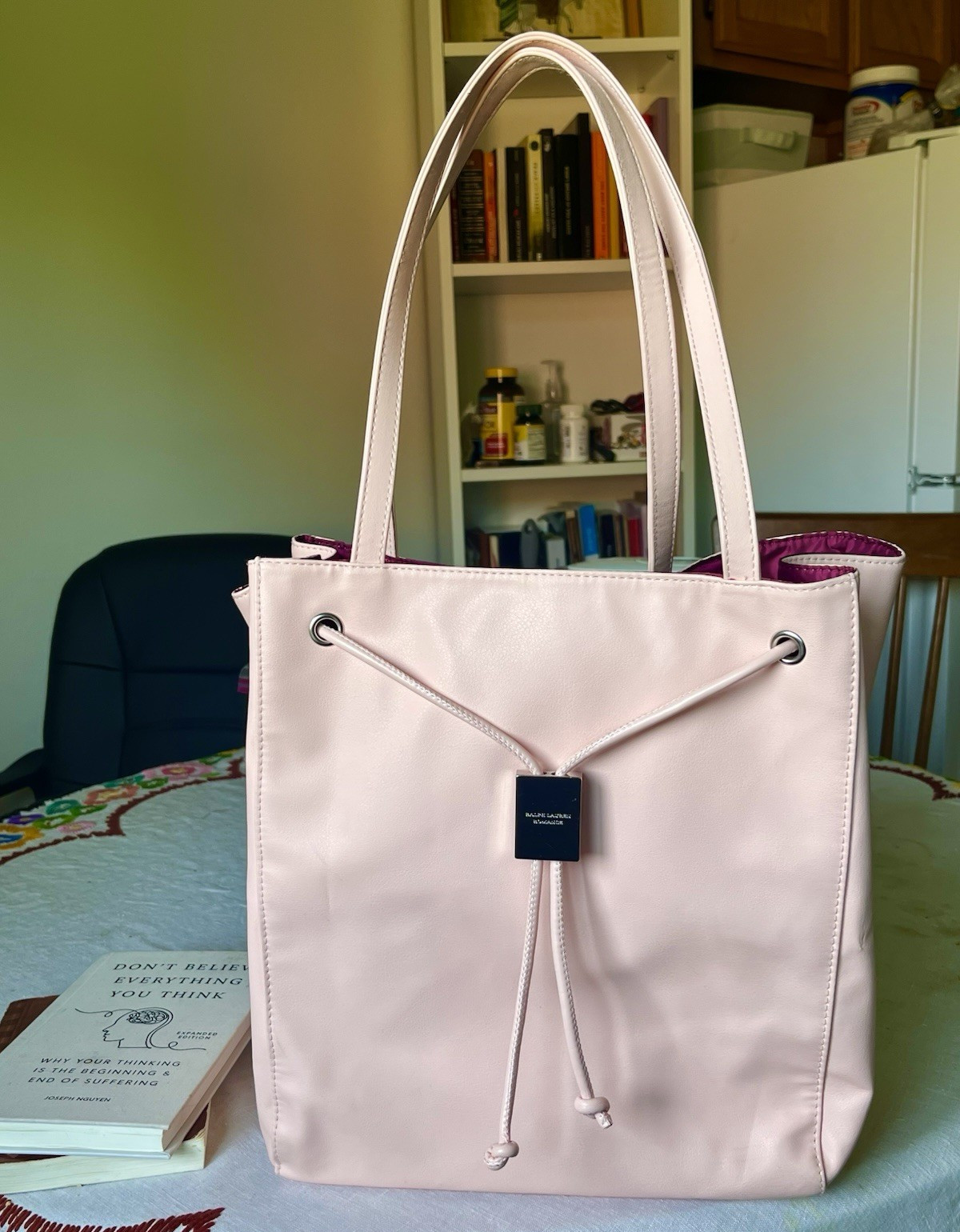 Ralph Lauren Romance Pink Drawstring Tote, Silver Grommets Charm