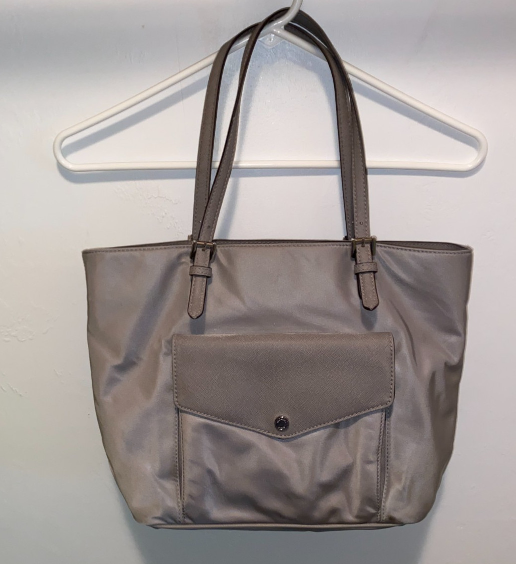 Michael Kors Steel Pearl Gray Large Saffiano Nylon Tote Shoulder Bag Purse MK
