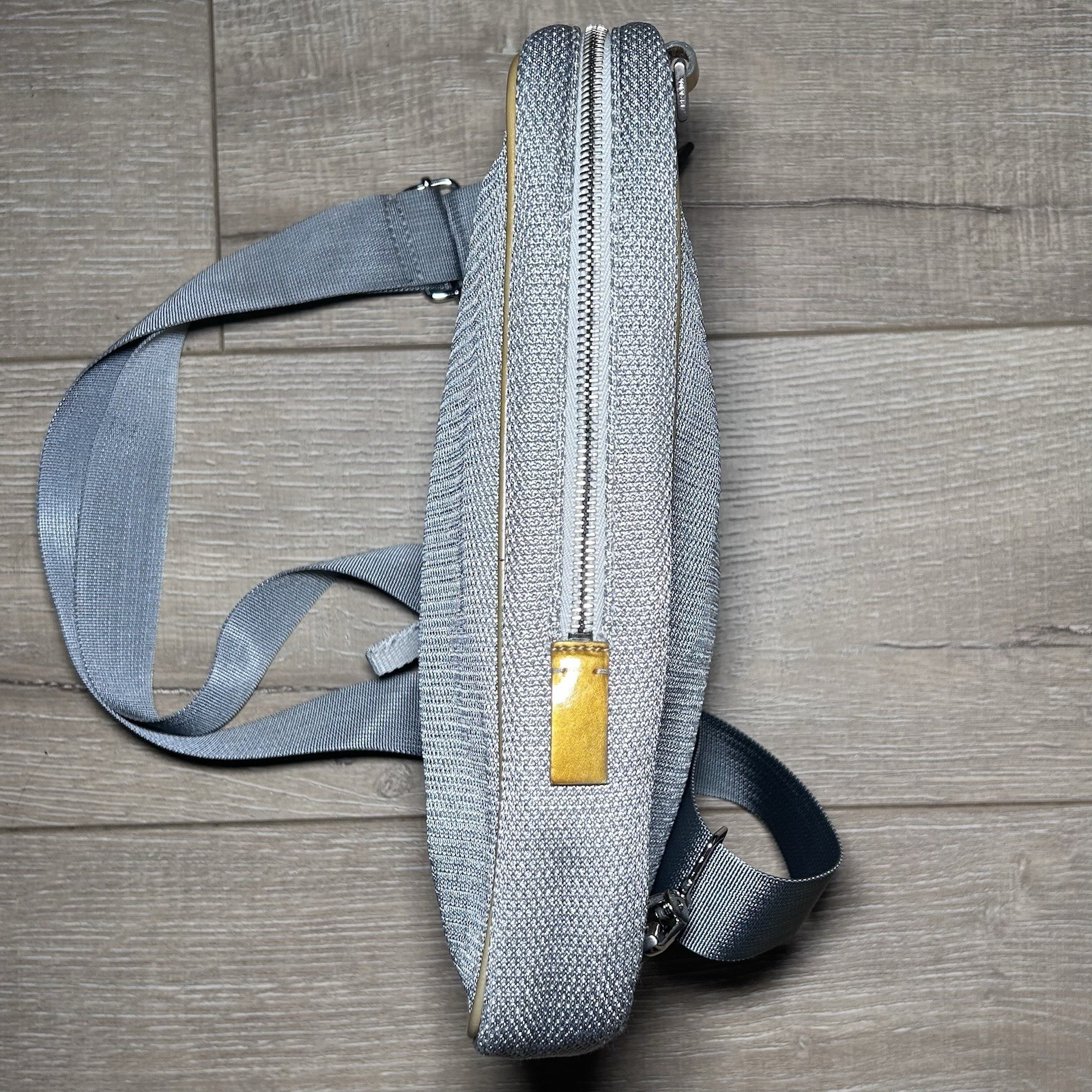 Prada Silver Metallic Tech Sling Crossbody Bag Non Prada Replacement Strap