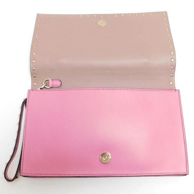 Valentino Studded Clutch Bag Pink Leather Small W28cm H16cm