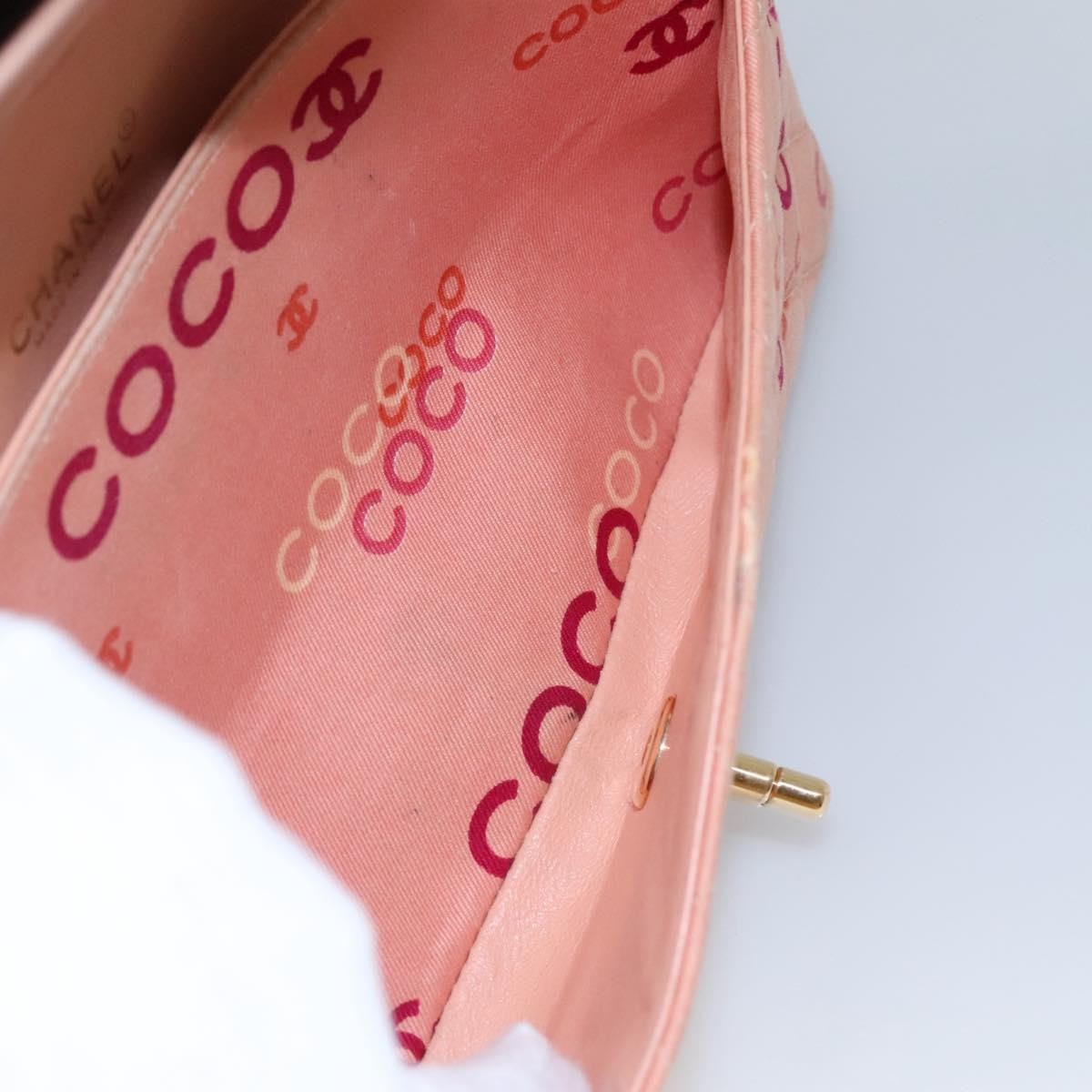 CHANEL Matelasse 25 COCO Icon Chain Shoulder Bag Canvas Pink CC Auth 115714