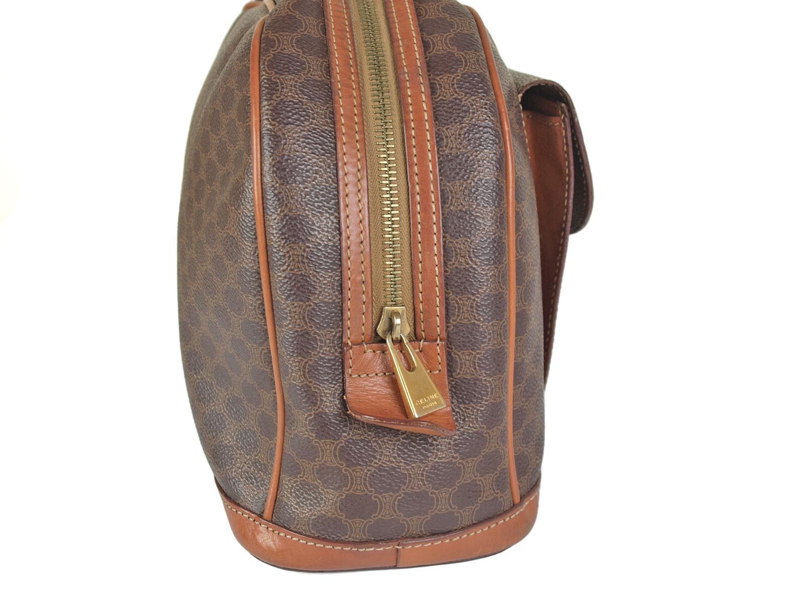 CELINE Paris Macadam Pattern Leather Brown Hand Bag Purse Good Italy MC97/2