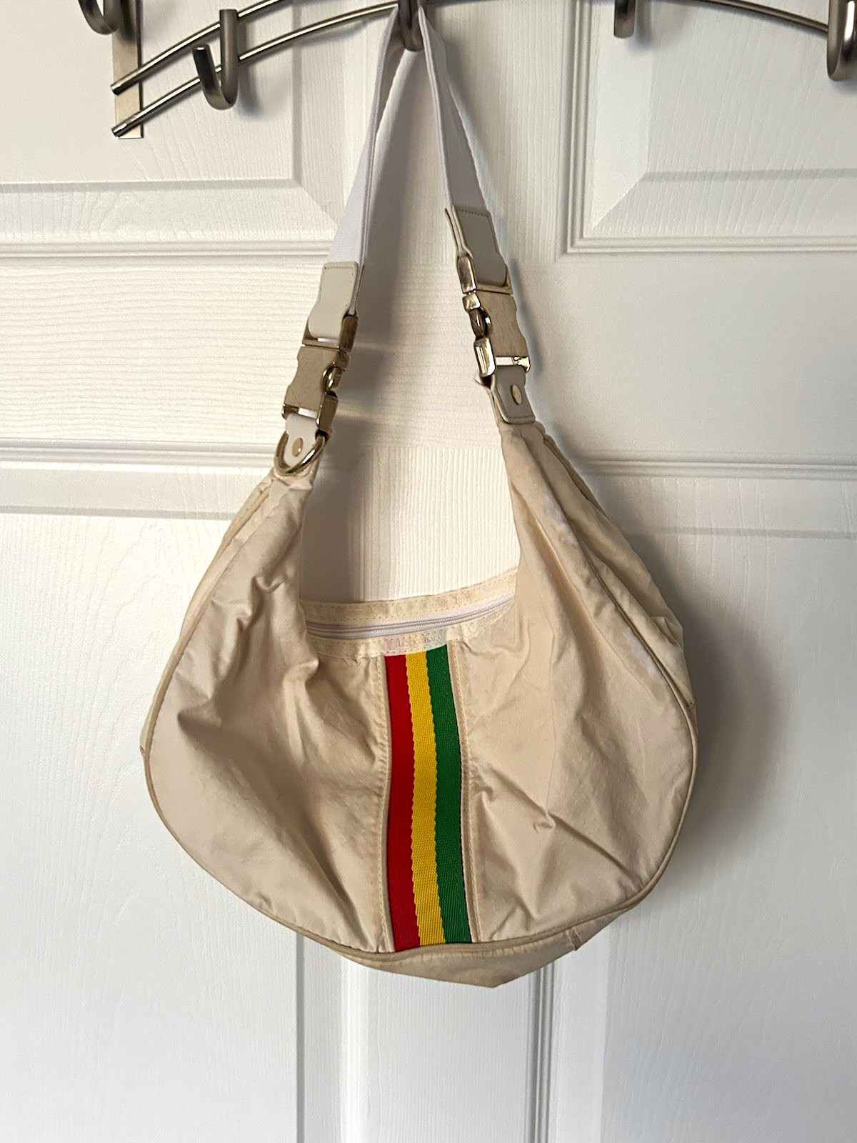 LeSportSac Gwen Stefani L.A.M.B. Beige Stripe Hobo Bag Zip, Detachable Strap