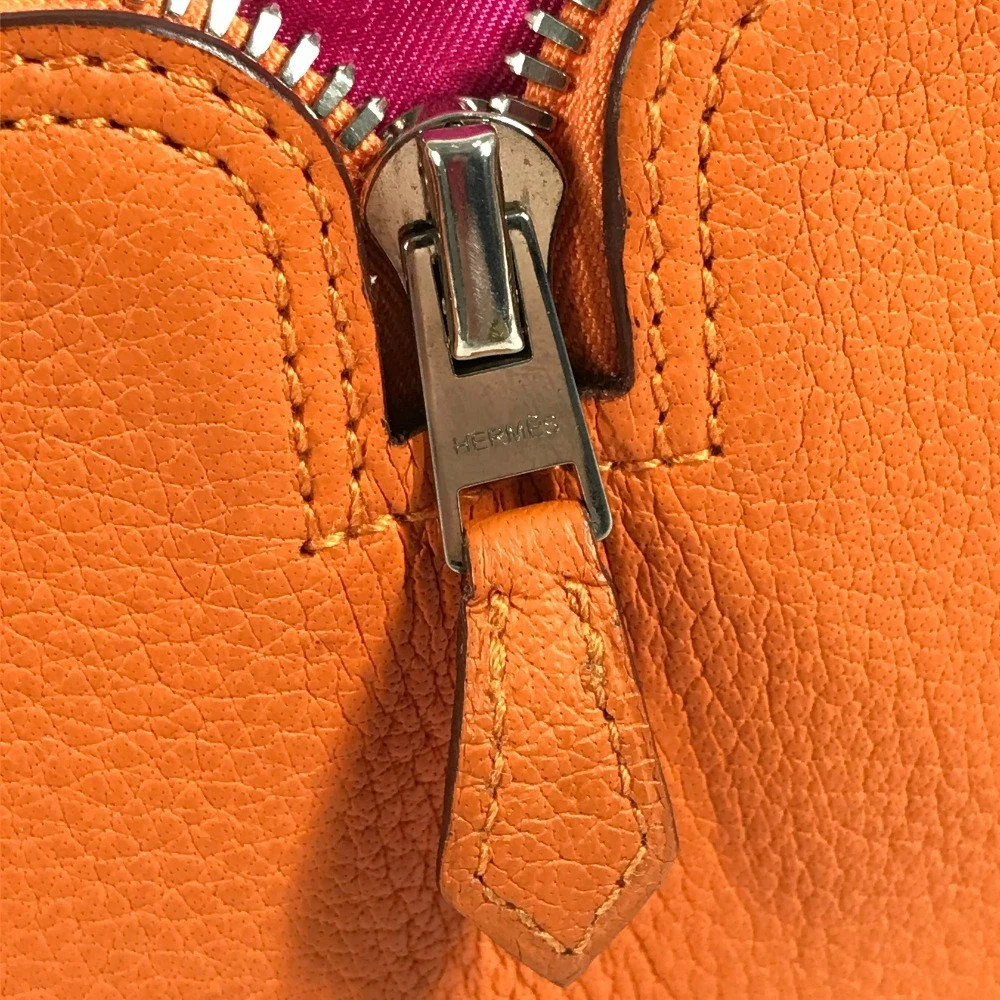 Hermes Silky Pop Foldable Tote Bag Elephant Print Silk Leather Orange