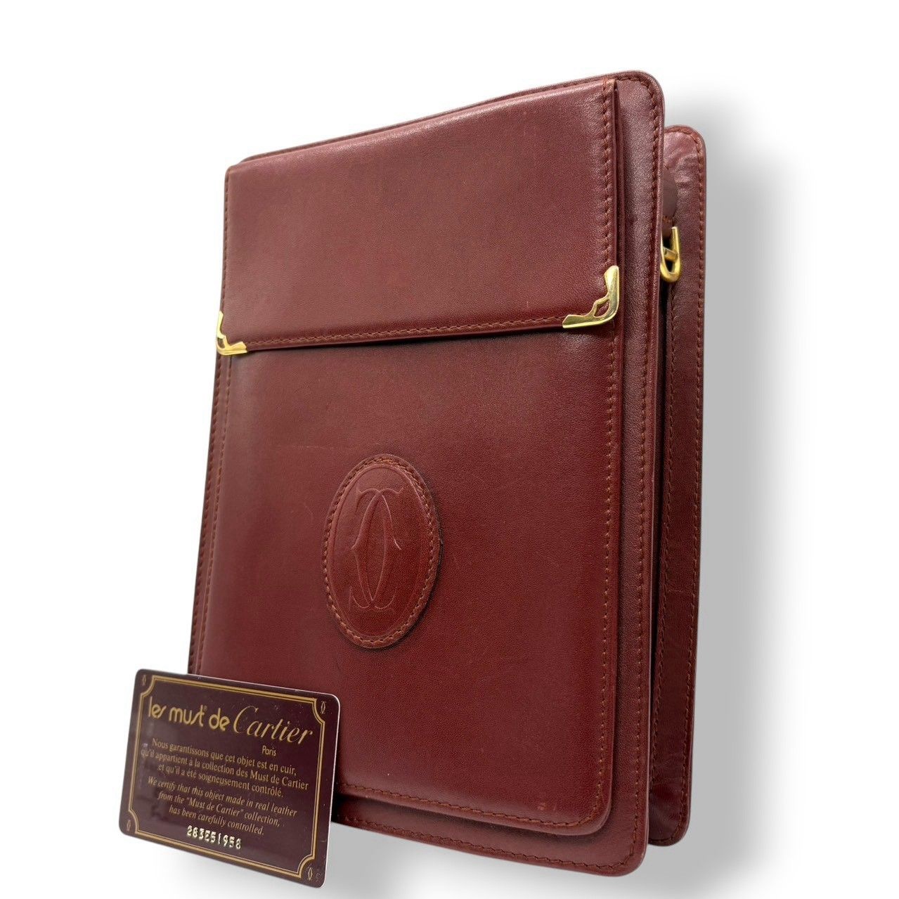 Vintage Must de Cartier Bordeaux Leather Crossbody / Organizer Bag