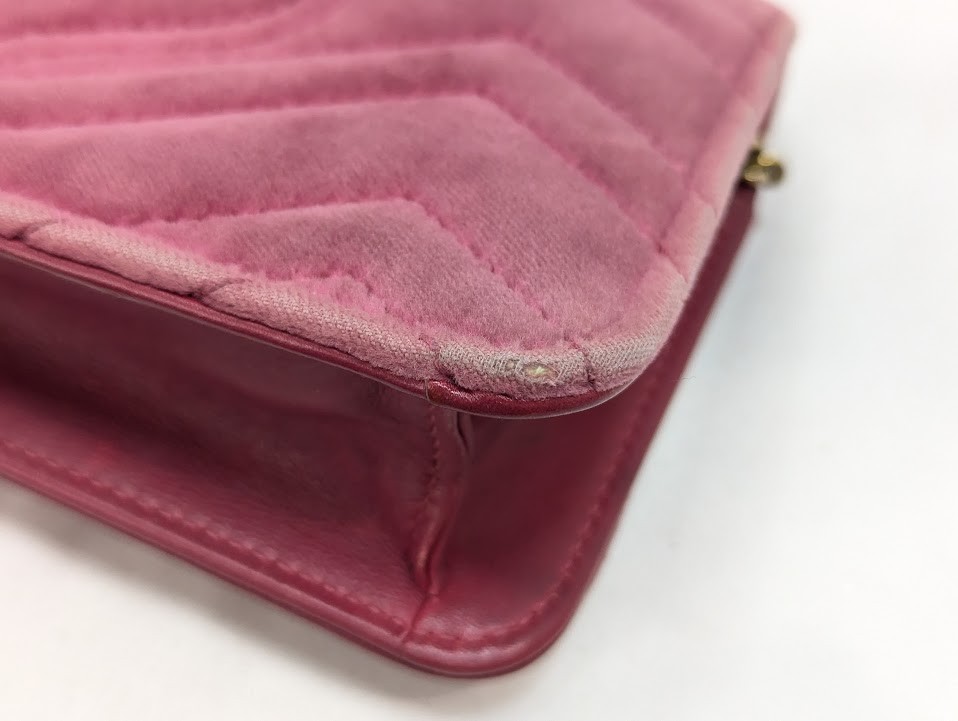 Gucci Velour GG Marmont Velvet Chain Shoulder Bag Pink Floral 488426 2149 Auth