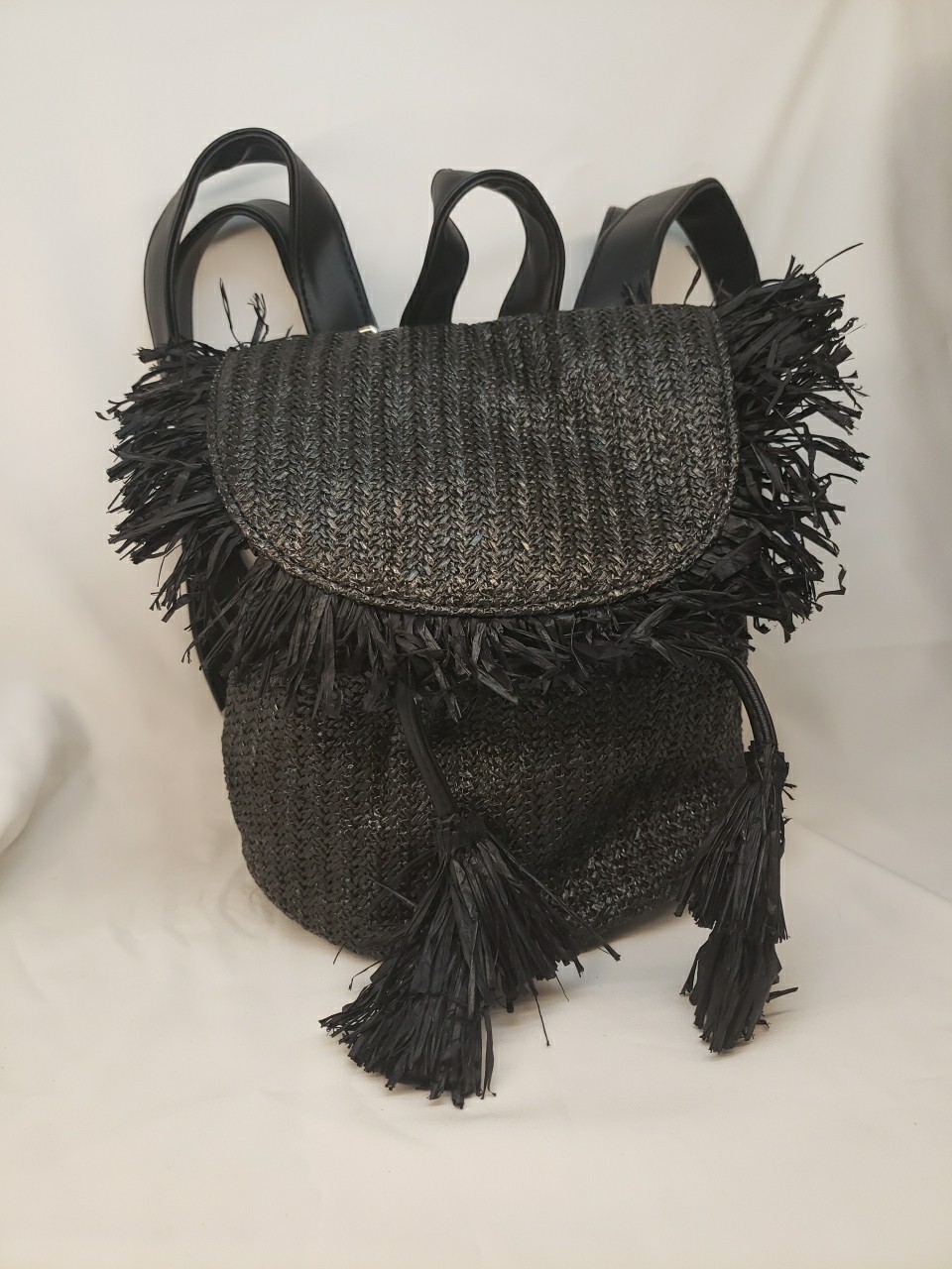Art Class Girl’s Backpack Purse Black Straw Wicked