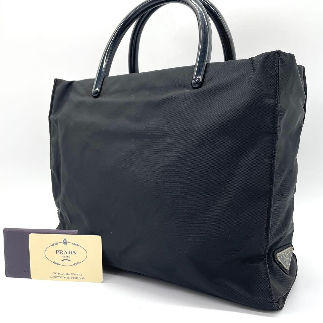 Prada Black Nylon Handbag Triangle Plate Plastic Handle Japan 076935